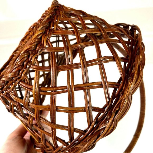 Accents Vintage Dark Brown Wicker Flower Basket With Handle Decor